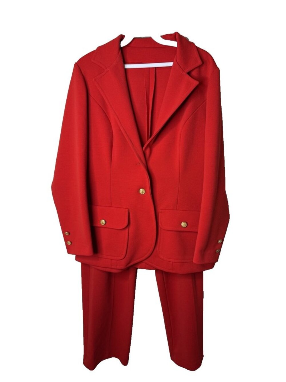Vintage 70s Pant Suit Red Knit Wide Leg Sailor Mod Disco